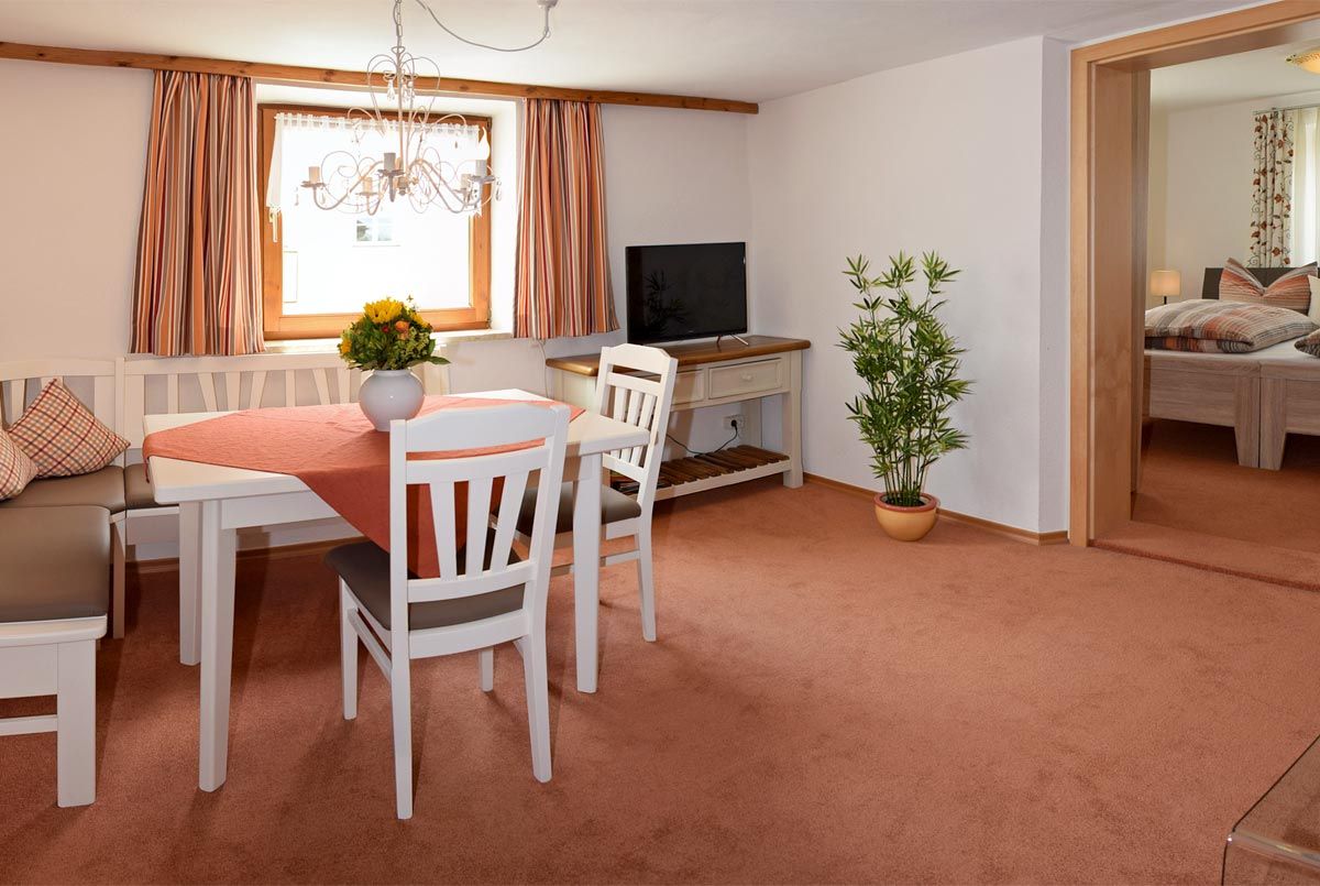 Wonhzimmer mit Essbereich und Fernseher